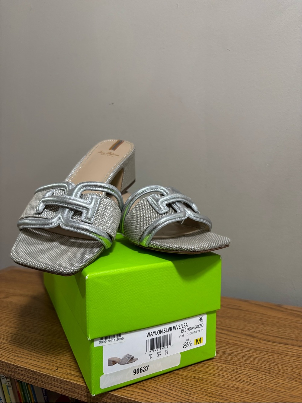 Sam Edelman Silver Open-Toe Chain-Detail Block Heel Mules